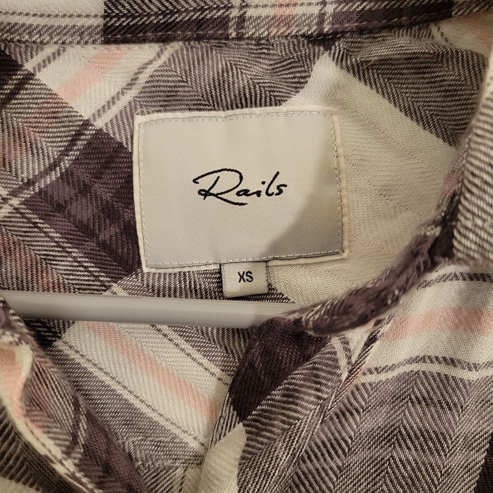 Rails Hunter White Grey Peach Button Up Xs - image 5